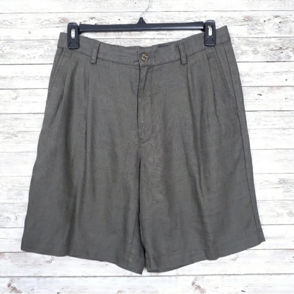 Eddie Bauer Mens Linen Golf Shorts 32 Waist Pleated Taupe 469 - Picture 1 of 4